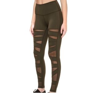 Lululemon High Times Leggings Crop Tech Mesh Tights Olive Green Sz 6    88